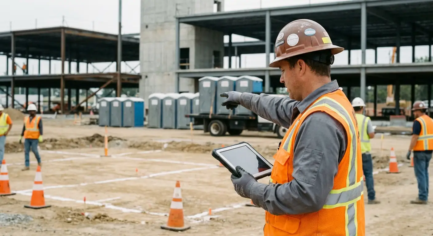 Construction site portable toilet placement planning in Tulsa, OK